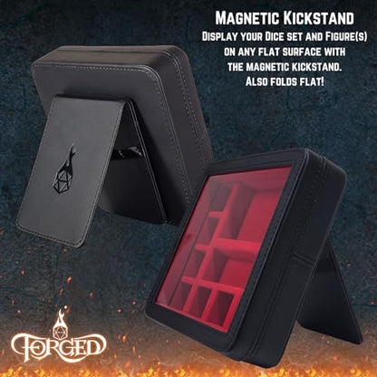 Forged Dice Co. RPG Character Shrine Display Case for Dice and DND Miniatures - Includes Travel Dice Tray and Display Lid - Compatible with Dungeons and Dragons Dice and Miniatures - Red - color: Red