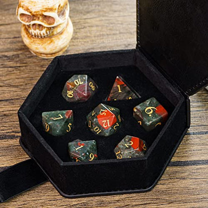 UDIXI Stone DND Dice Set Bloodstone Gemstone Dice Set for D&D Tabletop Game | Natural Stone, Premium Gift Box, DM Gift, for Dungeons and Dragons Role Playing Games - color: Bloodstone