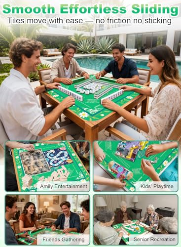 Crease-Free Mahjong Learning Mat 33.1" x 33.1", American Mah Jongg Mat with Rules, Quiet Non-Slip Large Mahjong Table Cover, Floral Gaming Mats for Mahjong, Poker, Dominoes & Board Games (Fresh Green) - color: Fresh Green