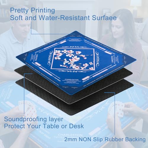 American Mahjong Mat for Table 32.6"x32.6" No Creases Rollup Shipped | with Velvet Bag Non Slip Mahjong Table Mat Noise Reduction Mahjong Mats with Print Rules for Playing (Navy Blue) - color: Navy Blue
