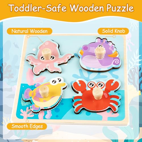 Wooden Toddler Puzzles - 4 Pcs Eco-Friendly Animal Patterns Jigsaw With Handles - Infant Kid Fine Motor Skill Learning Educational Montessori Toys for 1-3 Years Old - style: Style A