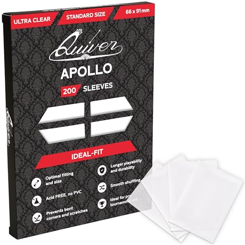 Quiver Time 200 Apollo Standard Clear Card Sleeves fits Magic: the Gathering Cards and Other TCG Cards - Ultra Transparent Trading Card Sleeve, Card Protector Sleeves (66 x 91 mm) | 200 ultra-clear standard sleeves (66 x 91 mm), fit MTG and other TCG trad