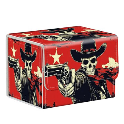 Commander Deck Box for Trading Cards - Fits 100+ Double Sleeved Cards, PU Leather MTG TCG Storage Case with Strong Magnetic Closure, Cowboy Skeleton - color: Cowboy Skeleton