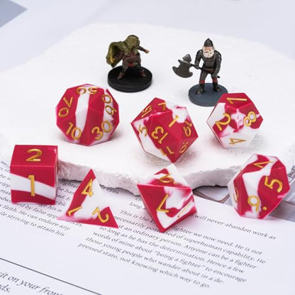Sharp Edge Silicone Rubber Poly D&D Dice Set DND Polyhedral Dice 7pcs (D4, D6, D8, D10, D12, D20, D%) for Dungeons and Dragons, RPG, MTG for Ages 15 and Up - color: White and Red