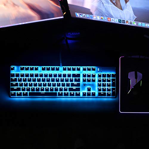 Merdia 104 Keys Full Size Mechanical PC Gaming Keyboard | Brown Switch Hot Swappable White Mechanical Wired Computer Keyboards | Ice Blue LED Backlit 104 Keys US Layout Light Up Wired Gaming Keyboard - color: Brown Switch White