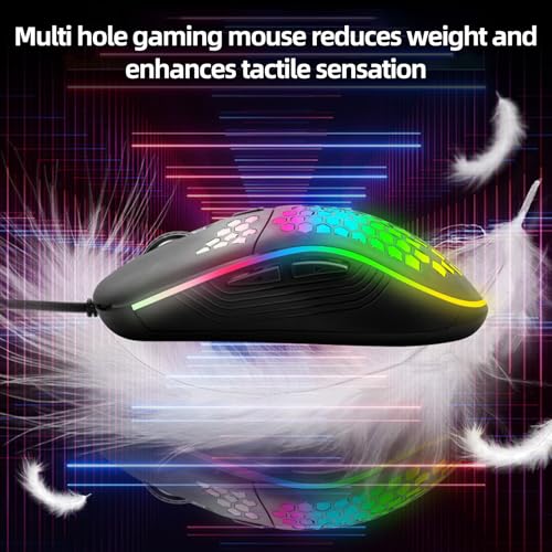 Wired Optical Gaming Mouse, Honeycomb Lightweight Body, RGB Breathing Light, 4‑Gear DPI Up to 7200, 6 Buttons Ergonomic Mouse for PC Laptop - color: White