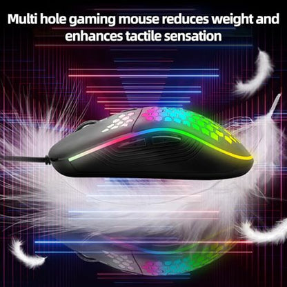 Wired Optical Gaming Mouse, Honeycomb Lightweight Body, RGB Breathing Light, 4‑Gear DPI Up to 7200, 6 Buttons Ergonomic Mouse for PC Laptop - color: White