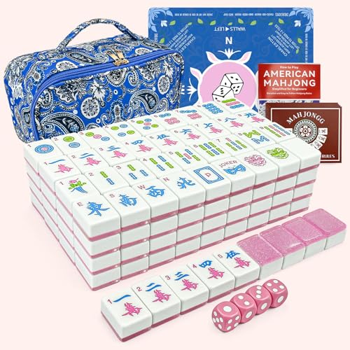 American Mahjong Tile Set, 166 Tiles (1.2”), Cute Mini Tiles-Starlight Pink | Mahjong Tile Set with Carrying Bag, Dice, Mat, Portable Travel Complete Game Set for Home Outdoor Enthusiast Gift - color: Starlight Pink