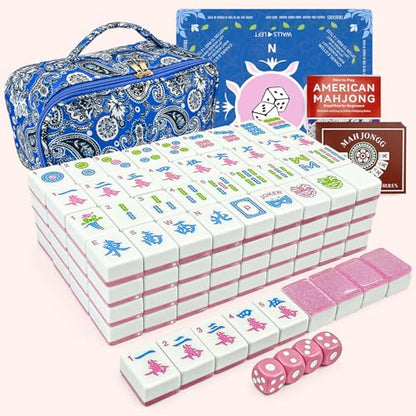 American Mahjong Tile Set, 166 Tiles (1.2”), Cute Mini Tiles-Starlight Pink | Mahjong Tile Set with Carrying Bag, Dice, Mat, Portable Travel Complete Game Set for Home Outdoor Enthusiast Gift - color: Starlight Pink