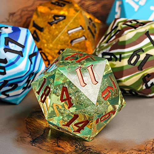 55mm 20 Sided DND Dice, Giant D20 D&D Polyhedral Dice Large D20 with Die Gift Box for Dungeons and Dragons, RPG Table Games (Transparent Green Bubbles) - color: Transparent Green Bubbles