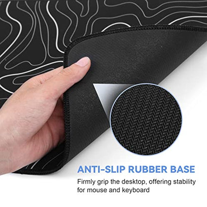 DIGSOM Gaming Mouse Pad, Black with White Topographic Line, 31.5x11.8in | XL Mouse mat, Smooth surface, Anti-slip rubber base, For keyboard and mouse, For home and office use - color: Black Topographic