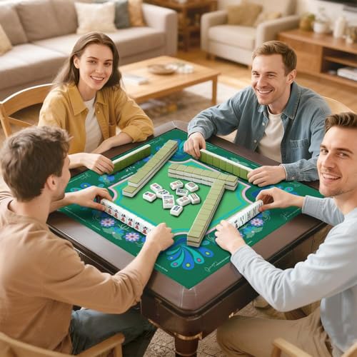 Mahjong Mat for Table with Carrying Bag & 3 Dice, Blue Green 31.5"x31.5" Square Rubber Mahjong Table Cover, Non-Slip & Noise Reduction Gaming Mat for Mah Jongg, Poker, Dominoes & Tile Games - color: Blue Green