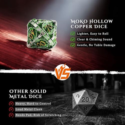 MoKo Dragon Hollow Metal DND Dice Set, Green+Gold | 7 Pcs Polyhedral, D20 D12 D10 D8 D6 D4, For Dungeons and Dragons RPG Games, With Gift Box - color: 4 - Green+gold