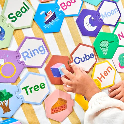 eeBoo Hexagon Puzzle Pairs - Simple Words, 33 Self-Correcting Pairs, Match Pictures to Words, Pre-Reading Activity for Preschool Kids Ages 3 and up - style: Simple Words