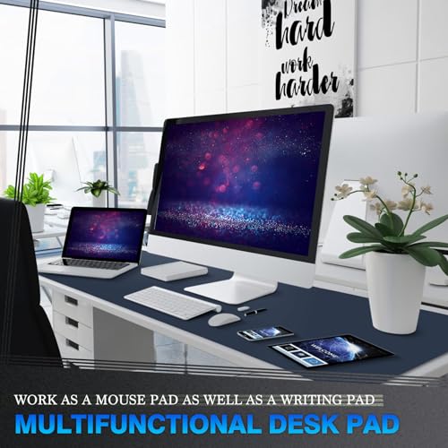 K KNODEL Large Office Leather Desk Mat, Mouse and Keyboard Pad, Computer and Laptop Mat, Desktop Protector and Cover, Writing Pad and Blotter (47.2"x23.6", Dark Blue) - color: Dark Blue, size: 47.2" x 23.6"