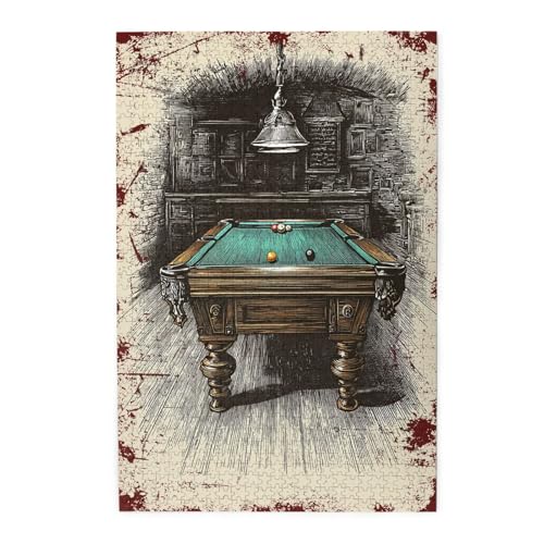 Nostalgic Vintage Billiard Table Rustic Game Room Art 1000 Piece Wooden Puzzle for Adults, Engaging Mind Exercise for Game Nights,Relaxing Escape from Daily Stress, DIY Home Wall Decor