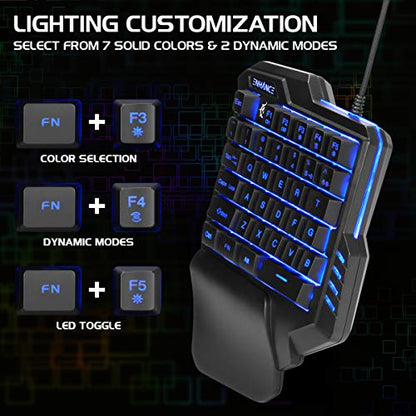 ENHANCE Gaming Keypad One Handed Gaming Keyboard - 7 Color LED Backlit, Programmable Keys, Ergonomic Wrist Pad and Braided USB Cable - Small Keyboard Great for FPS Games
