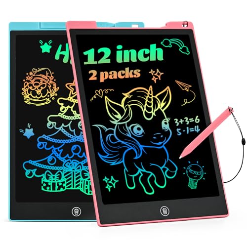 Kids Travel Essential 12 Inch LCD Writing Tablet for Kids, 2 Pack | Toys for Ages 3-8, Preschool Classroom Must Haves, Electronic Drawing Board, Birthday Gifts for Boys & Girls - color: 12”pink&blue