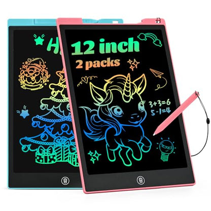Kids Travel Essential 12 Inch LCD Writing Tablet for Kids, 2 Pack | Toys for Ages 3-8, Preschool Classroom Must Haves, Electronic Drawing Board, Birthday Gifts for Boys & Girls - color: 12”pink&blue