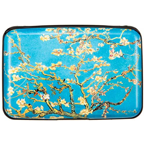 Credit Card Holder Small RFID Blocking Wallet Business Metal Slim Mini Aluminum Hard Case for Women Men - color: Almond Blossoms