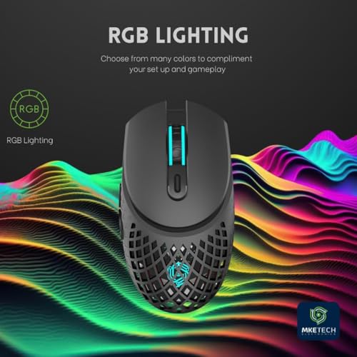 Computer Mouse with Tri-Mode (Bluetooth/2.4G/Wired), Lightweight Mouse with Magnetic Charging Dock, Honeycomb Shell, RGB Lighting, Rechargeable – Compatible with Laptop/PC/Mac/Tablet (Black)