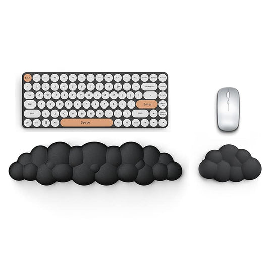 Cloud Keyboard Wrist Rest Pad Set,Enlarge PU Leather Memory Foam Wrist Cushion Support,Easy Typing Pain Relief,Mouse Wrist Rest Pad,Non-Slip Wrist Support for Home, Office,Black - color: Black
