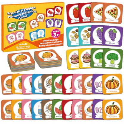 Edulok Memory Card Game, Toddler Match Game, Learn Spanish for Kids, Bilingual Flash Cards, Learning Toys for 4 Year Old, Preschool Learning Activities, Homeschool Supplies, Kindergarten Toys - style: Food