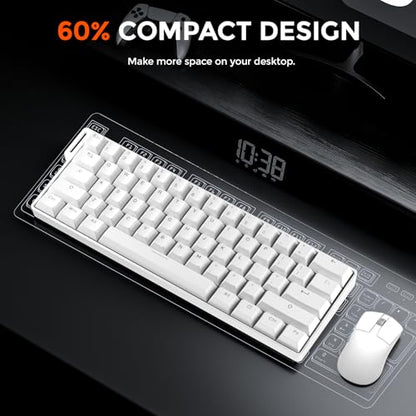 DAREU EK60 HE Rapid Trigger Gaming Keyboard Wired, 0.01mm RT Accuracy Adjustable, Hall Effect Magnetic Switch Hot Swappable, SOCD, 8000Hz Polling, RGB Backlit, 60% Compact Design for Laptop/PC - color: White