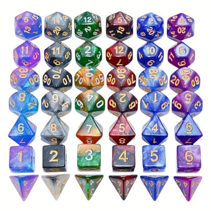 SmartDealsPro 6 x 7 Sets (42 pcs) Glitter Polyhedral Dice Sets with Pouches for DND RPG MTG Dungeon and Dragons Table Board Roll Playing Games D4 D8 D10 D12 D20 (Color 2) - color: Color 2
