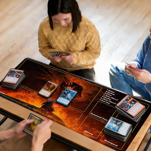 MTG Playmat TCG Card Mat Magic The Gathering Play Mat with Zone 24x14 Inch - color: Wizard Vs Flame Demon,with Zone