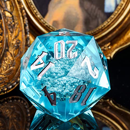 55mm 20 Sided DND Dice, Giant D20 D&D Polyhedral Dice Large D20 with Die Gift Box for D&D, RPG Table Games (Transparent Blue Bubbles) - color: Transparent Blue Bubbles