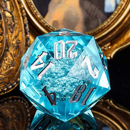 55mm 20 Sided DND Dice, Giant D20 D&D Polyhedral Dice Large D20 with Die Gift Box for D&D, RPG Table Games (Transparent Blue Bubbles) - color: Transparent Blue Bubbles
