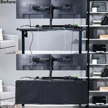 VIVO Black Clamp-on 48 inch Desk Cable Management Sleeve, DESK-SKIRT-48P | Privacy Desk Skirt, Cable Organizer, Wire Hider Kit Panel System - size: 48" Panel