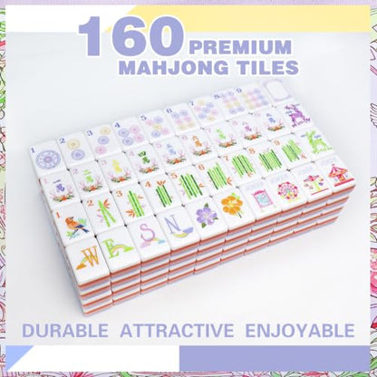 American Mahjong Game Set with Portable Travel Bag, Complete 160 Tiles Including CRAK Suit, 3 Dice, Gift Box – Ideal for Family Game Night, Travel, and Gift Giving