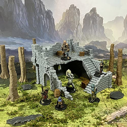 Building Ruins Set 2B Terrain for Tabletop Role Playing Games 28mm Scale with Ground Floor, First Floor, Crates, Barrels and Chests