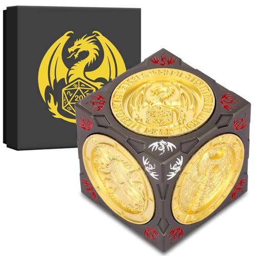 DND Spinner Dice, Polyhedral Rotating Game Dice, D&D Metal Dice | 7-in-1 Metal Dice Set, 3D Relief Design, D&D Gifts, RPG, MTG, Role Playing Board Game Accessories, with Box, Dark Grey & Gold - color: Dark Grey & Gold