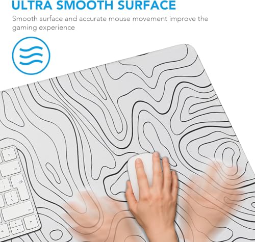 Gaming Mouse Pad, Large Pad with Non-Slip Rubber Base, Waterproof Mousepad with Stitched Edges, XXL Computer Long Keyboard Mouse Mat for Gamer, Office & Home, 31.5" x 15.7", White Black Lines - color: White Black Lines, size: 31.5 inches x 15.7 inches