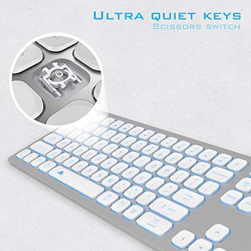 POWZAN Aluminum Quiet Wired Keyboard Backlit- Slim Chiclet Key Compatible with Apple iMac, MacBook, Mac and PC, USB Keyboard Numeric Keypad RGB Lighted Key - Silver White - color: KB770-Silver White