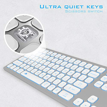 POWZAN Aluminum Quiet Wired Keyboard Backlit- Slim Chiclet Key Compatible with Apple iMac, MacBook, Mac and PC, USB Keyboard Numeric Keypad RGB Lighted Key - Silver White - color: KB770-Silver White