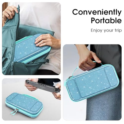 FINTIE Carrying Case for Nintendo Switch 2 (2025), Shockproof Hard Shell Switch 2 Case, Protective Cover Travel Bag with 19 Game Card & 2 Micro SD Card Slots & Inner Pocket, Glittering Blue - color: Glittering Blue