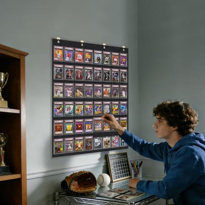 Graded Card Display Case, 48 Pocket Trading Card Display Bag with Clear View Window, Wall Mounted Holder for PSA/BGS/SGC Slabs, Sports Cards Baseball, Football, Basketball
