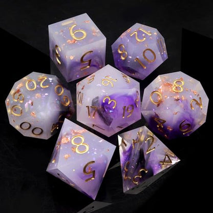 Haxtec Sharp Edge Dice Set Black Purple White Resin DND Dice Set Glitter Polyhedral D&D Dice Compatible with Dungeons and Dragons - color: Purple Pink