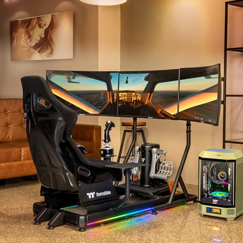 Thermaltake GF500 Flight Simulator Cockpit, Compatible with Thrustmaster-Logitech-Turtle Beach-Virtual Fly-VKB-Virpil-Winwing, Pedals and Controls not Included, PC & Console, Black, GSC-F50-CPASBB-01