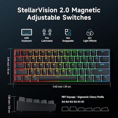 MCHOSE Ace 60 PRO Gaming Keyboard 60 Percent, Hall Effect Keyboard Wired, Magnetic Switch Keyboards Rapid Trigger, 8K Polling Rate, Adjustable Actuation Point, RGB Lighting, HotSwap, Black - color: 60Pro-Black TTC Uranus Switch