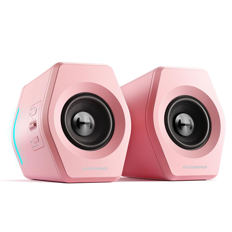Edifier Hecate RGB Gaming Speakers, 32W Peak Power, Bluetooth, Pink | Game/Movie/Music Modes, 12 RGB Lighting Effects, Compact Design for PC/PS4/Desktop, 2.75" Full-Range Drivers - color: pink