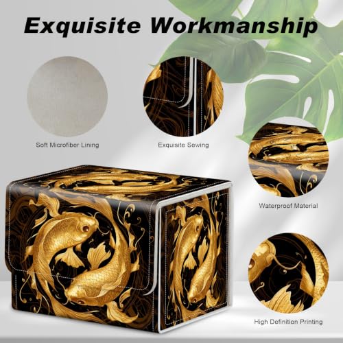 Magnetic Closure TCG Deck Box Portable Card Holder Trading Card Deck Box | PU Leather Collectible Card Case Game Trading Card Deck Box Storage Scratch Resistant Lining, Gold Yin Yang Koi Fish - color: Gold Yin Yang Koi Fish