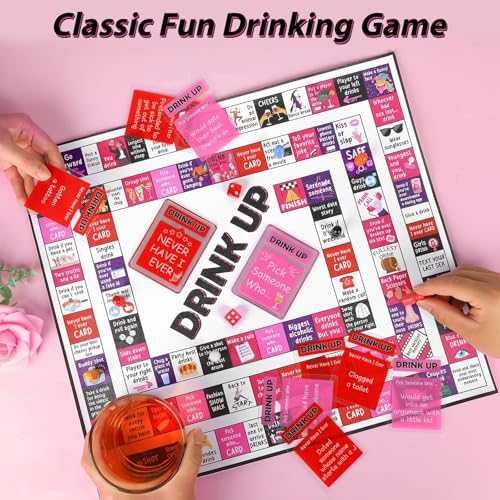 Drinking Board Games for Adults Waterproof Rubber Mat Drink Up Board Games Adult Tipsy Funny Party Interactive Drinking Games Ideal for Game Night Birthday Party Play, Age 21+, 2-8 Players