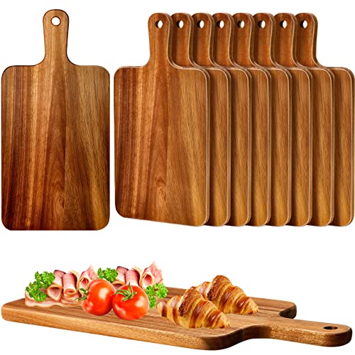 Nuenen 10 Pcs Wood Cutting Board with Handle 15.7 x 7.8 Inch Acacia Wooden Serving Kitchen Chopping Boards for Pizza, Bread, Cheese, Charcuterie, Fruit, Vegetables(Acacia) - color: Acacia, size: 15.7"L x 7.8"W