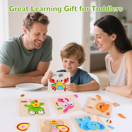 Wooden Puzzles for Toddlers 1-3, Pack of 8 Toddler Animal Puzzles Ages 2-4, Montessori Educational Animals Jigsaw Puzzles Christmas Birthday Gift for Baby Girl Boy Ages 1 2 3 4 Year Old - color: Animal Puzzle Set