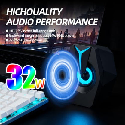 RGB Gaming Computer Speakers,USB Powered PC Sound Bar with Inline Remote Control & Dynamic Lighting for Desktop, Laptop, Monitor (Black) - color: K8